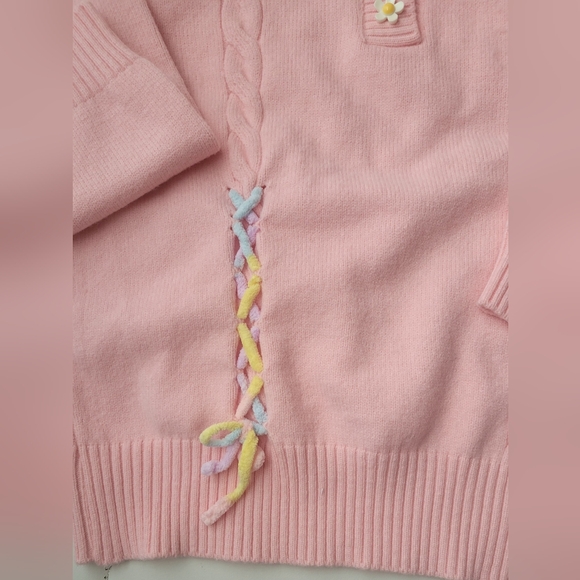 Chouyatou Cute Flower Sweater long Sleeve Collared Cable Knit size M - Picture 3 of 6